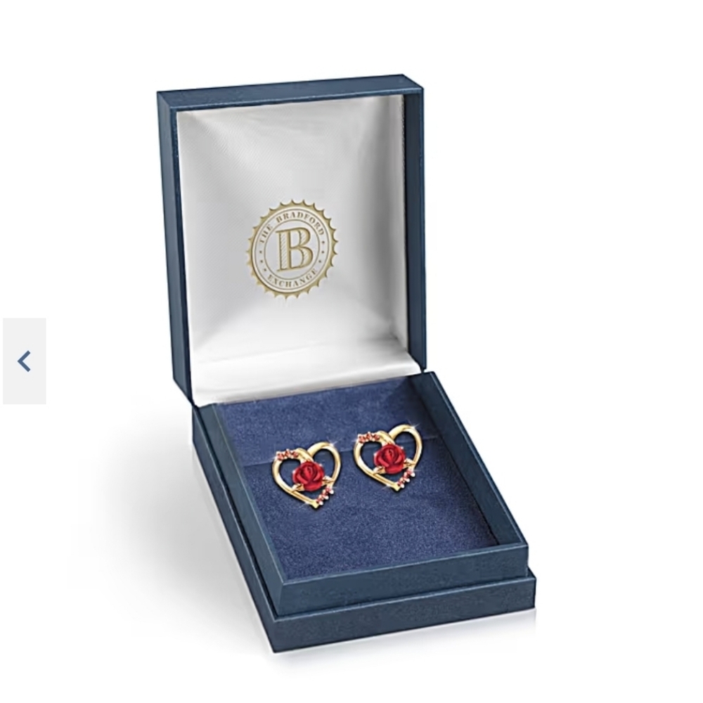The Bradford Exchange "Forever Yours" Ruby Earrings With Sculpted Roses - Picture 3 of 7
